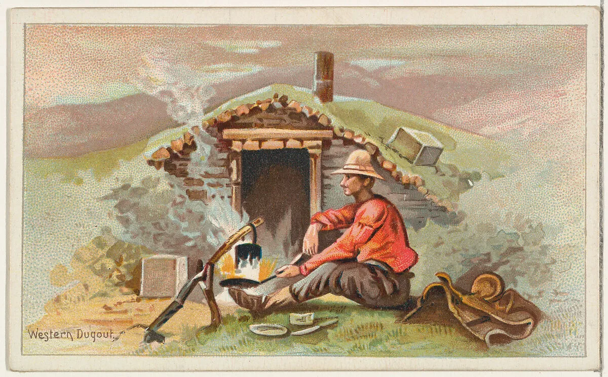 Western Dugout, from the Habitations of Man series (N113) issued by W. Duke, Sons & Co. to promote Honest Long Cut Smoking and Chewing Tobacco — American Tobacco Company|The Giles Company|W. Duke, Sons & Co.