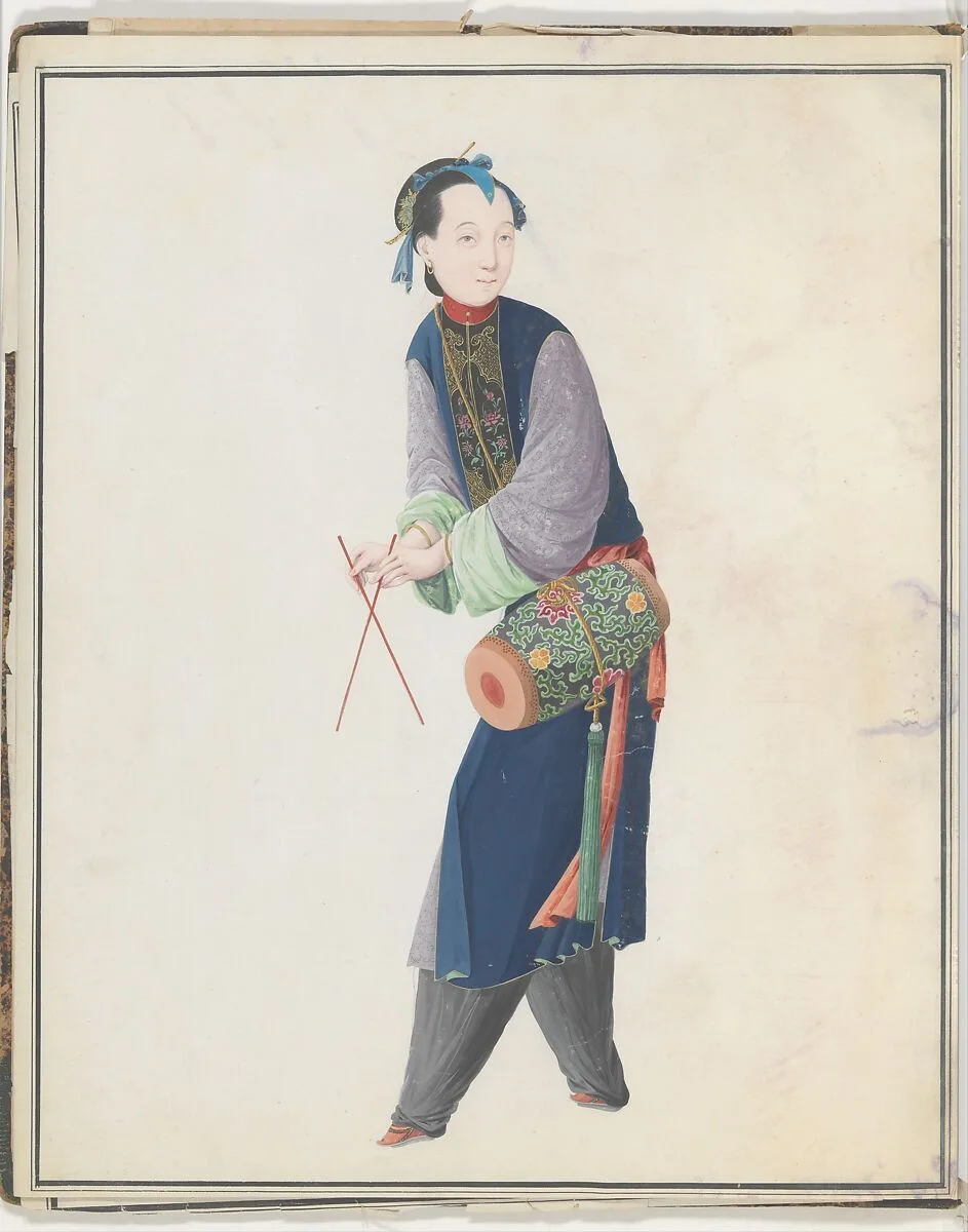Watercolor of musician playing drum — Unknown