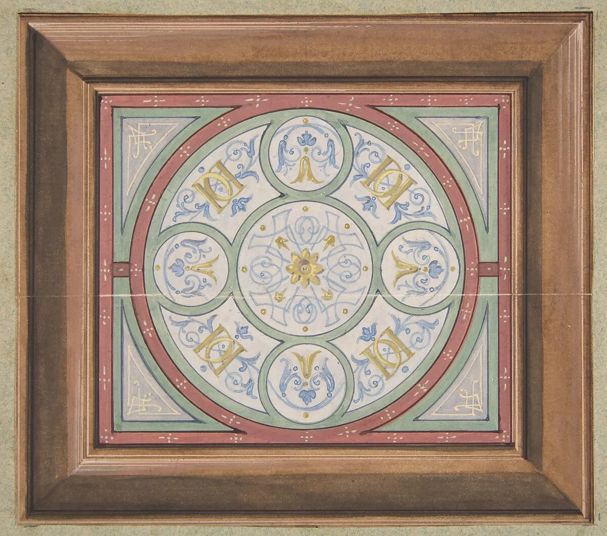 Design for painted decoration of a ceiling incorporating interwined initials: DD — Jules-Edmond-Charles Lachaise|Eugène-Pierre Gourdet