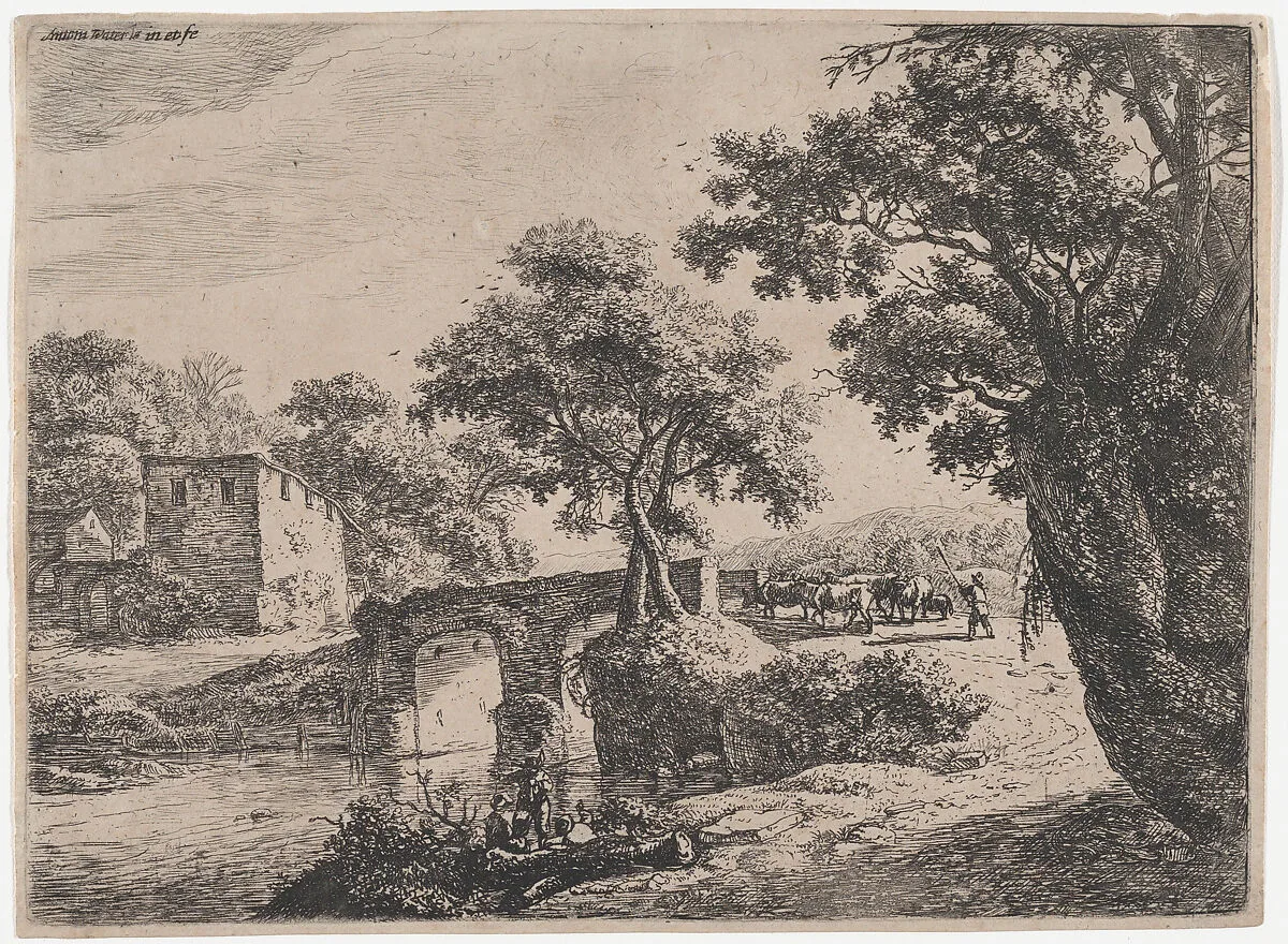 Herd Near a Stone Bridge — Anthonie Waterloo