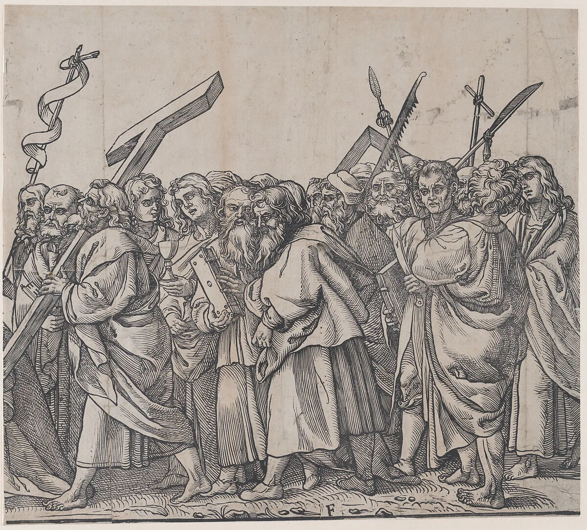 Section F: Saints holding crosses, books, and weapons, from "The Triumph of Christ" — Andrea Andreani|Titian (Tiziano Vecellio)|Callisto Ferranti