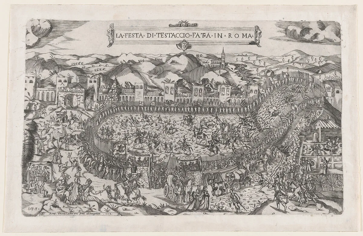 Speculum Romanae Magnificentiae: Carnival games held in the Mount Testaccio in Rome — Antonio Lafreri|Monogrammist ITF|Vincenzo Luchino