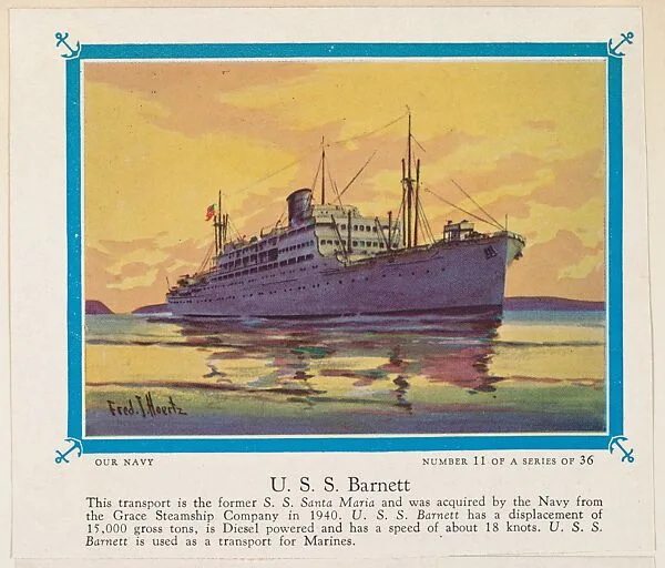 No. 11, U. S. S. Barnett, collector card from the Our Navy series (D62), issued by the Kelley Baking Company — Kelley Baking Company