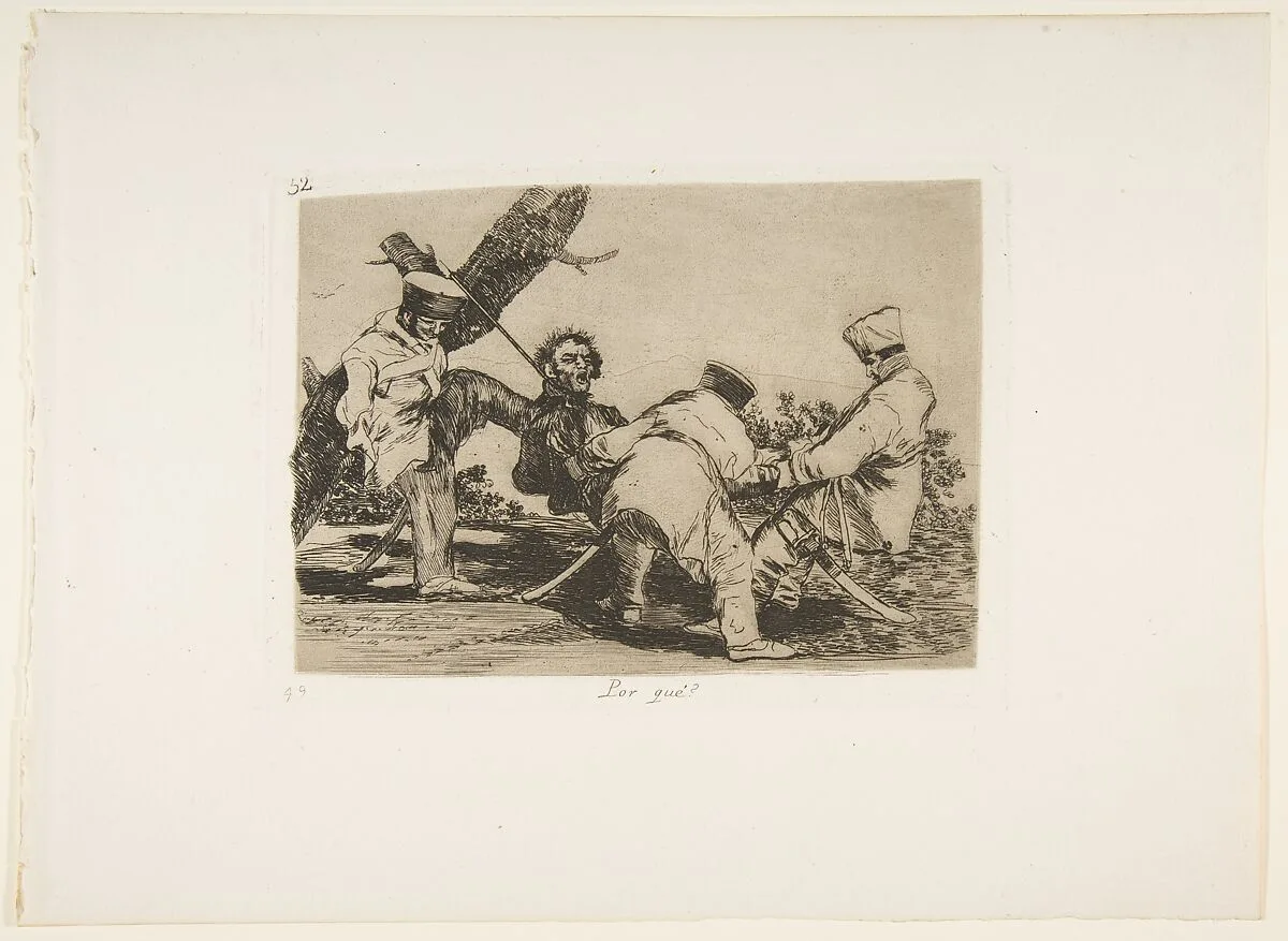 Plate 32 from "The Disasters of War" (Los Desastres de la Guerra): 'Why?' (Por qué?) — Goya (Francisco de Goya y Lucientes)