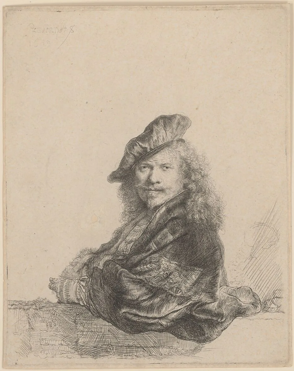 Self-Portrait Leaning on a Stone Sill — Rembrandt (Rembrandt van Rijn)