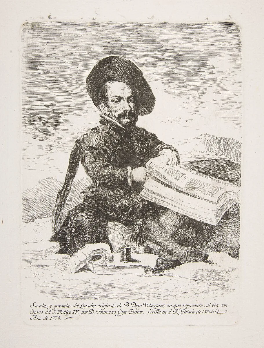 Portrait of an unidentified court dwarf with books, after Velázquez — Velázquez (Diego Rodríguez de Silva y Velázquez)|Goya (Francisco de Goya y Lucientes)