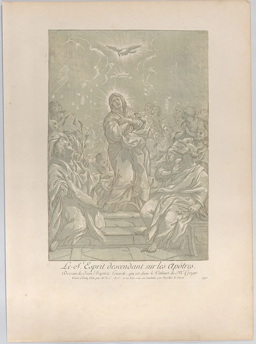 The Pentecost, with the Virgin standing at center, the Holy Spirit above, and Apostles on both sides — Giovanni Battista Lenardi|Anne Claude Philippe de Tubières, comte de Caylus