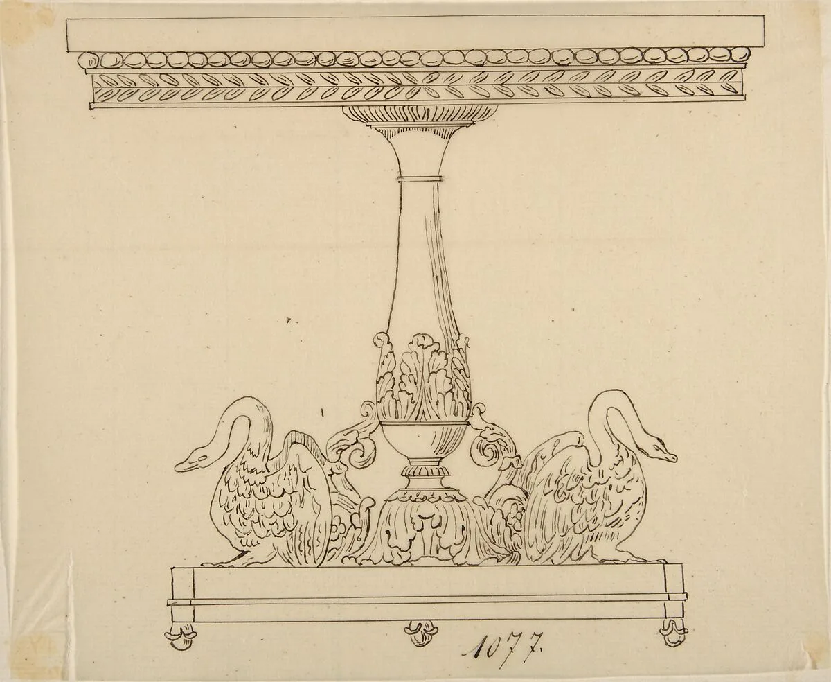 Design for a Table with an Acanthus Leaf and Swan Base — Anonymous, French, 19th century
