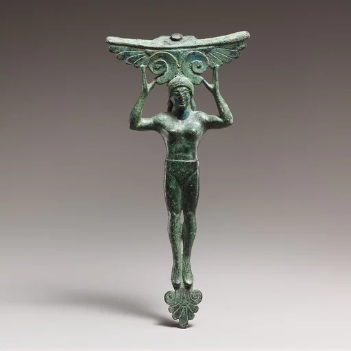 Bronze patera handle in the form of a young woman