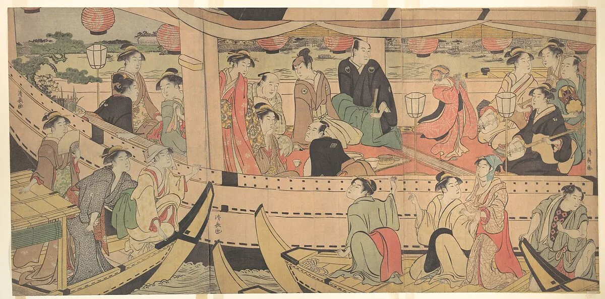 三俳優隅田川船遊び|Sumida River Holiday — Torii Kiyonaga
