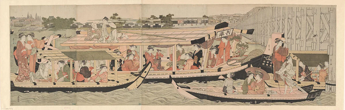 新大橋橋下の涼み船|Pleasure Boats on the Sumida River beneath Shin-Ōhashi Bridge — Chōbunsai Eishi