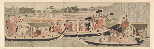 新大橋橋下の涼み船|Pleasure Boats on the Sumida River beneath Shin-Ōhashi Bridge