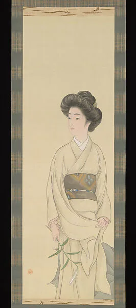 尾竹越堂筆 百合持つ美人図|Young Woman with a Lily 百合持つ美人図 — Odake Etsudō 尾竹越堂