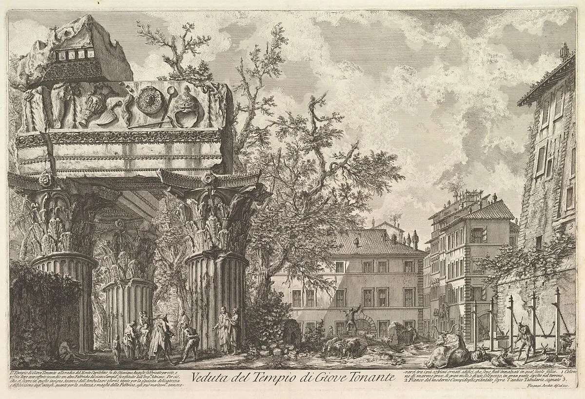 The Temple of Vespasian and Titus (Veduta del Tempio di Giove Tonante) — Giovanni Battista Piranesi