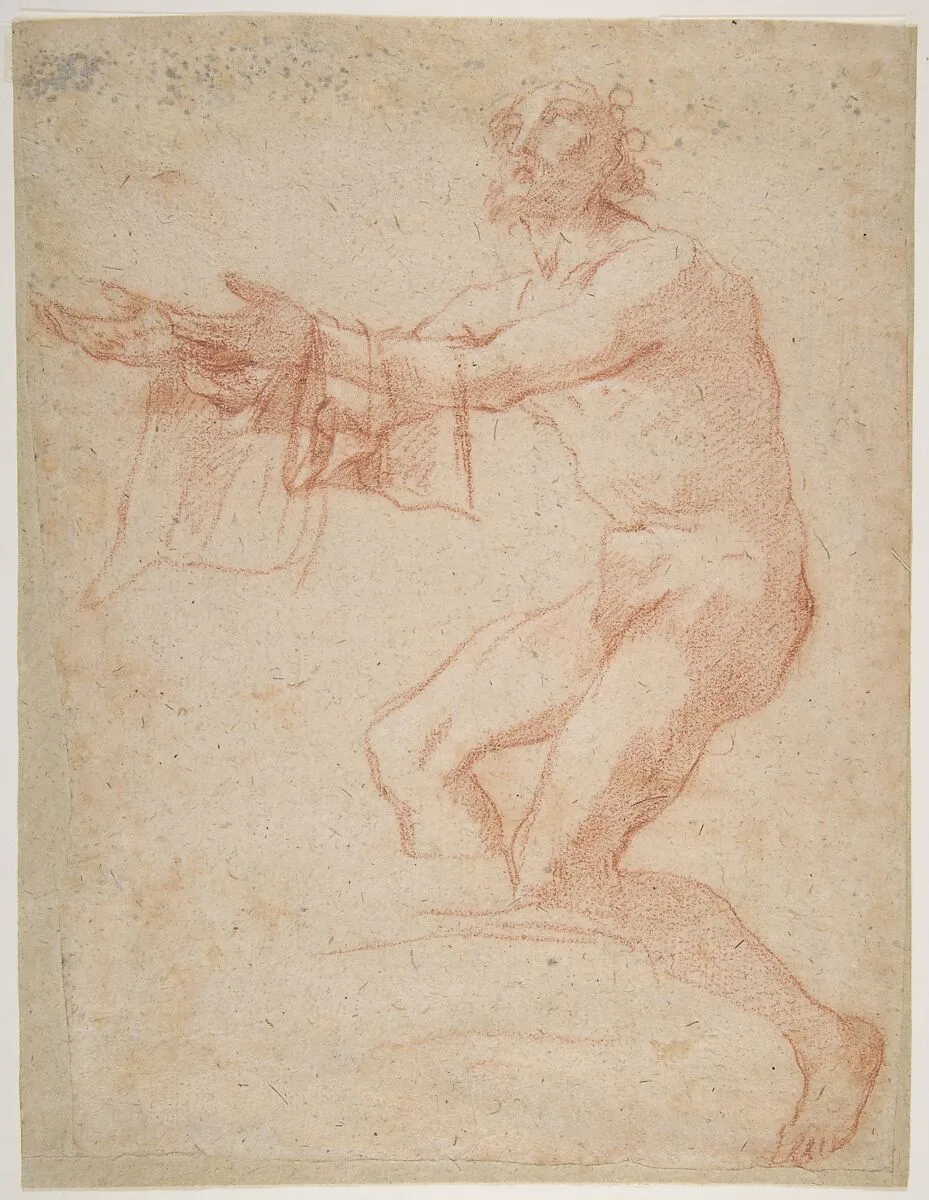 Study for a Raising of Lazarus (recto); half-length study of bearded nude male figure, and a man and woman with donkey (verso) — Salvator Rosa
