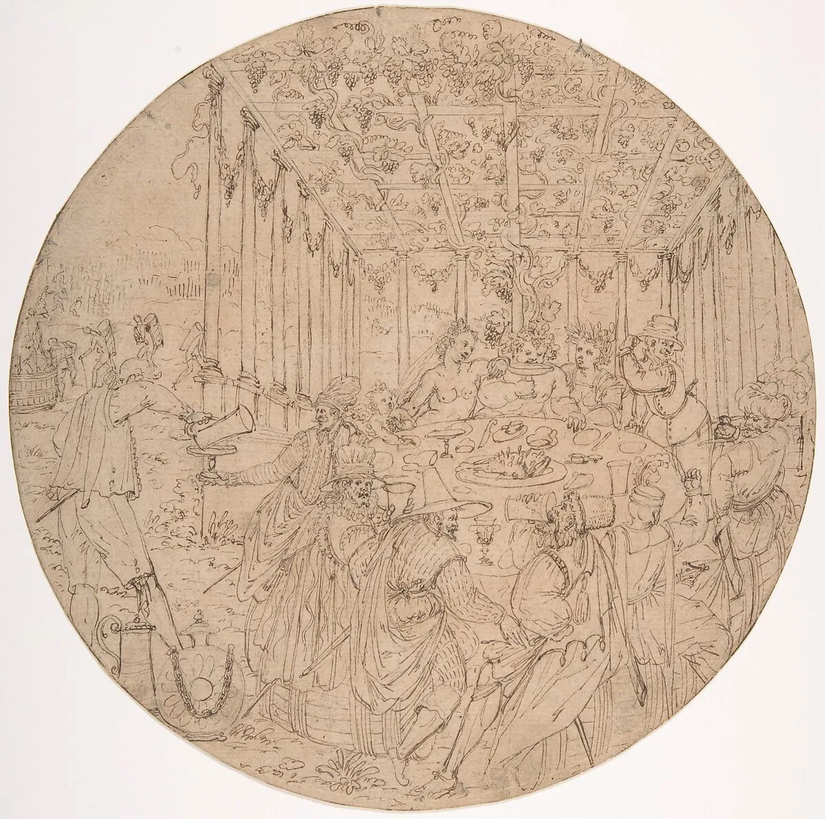 Banquet in an Arbor — Maerten de Vos|Anonymous, Netherlandish, 16th century
