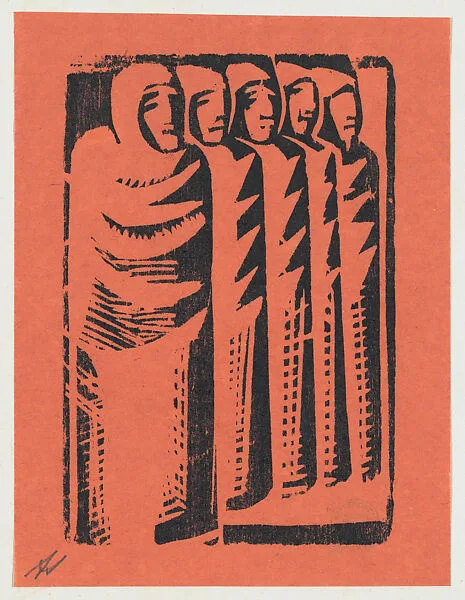 'At the pawnbrokers', five standing figures, from the folio '13 Grabados' — David Alfaro Siqueiros