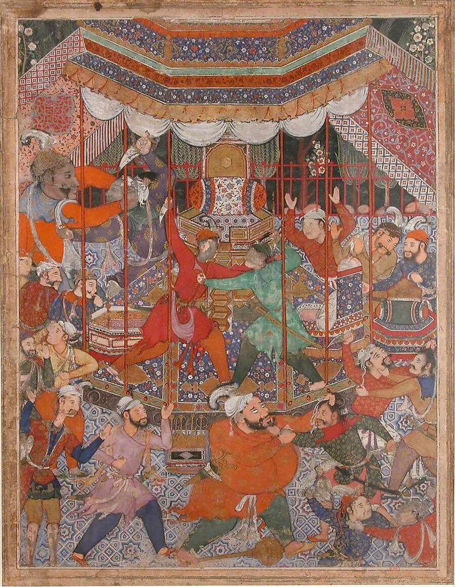 "Hamza's Heroes Fight in Support of Qasim and Badi'uzzaman", Folio from a Hamzanama (The Adventures of Hamza) — Shravana|Dasavanta|Tara