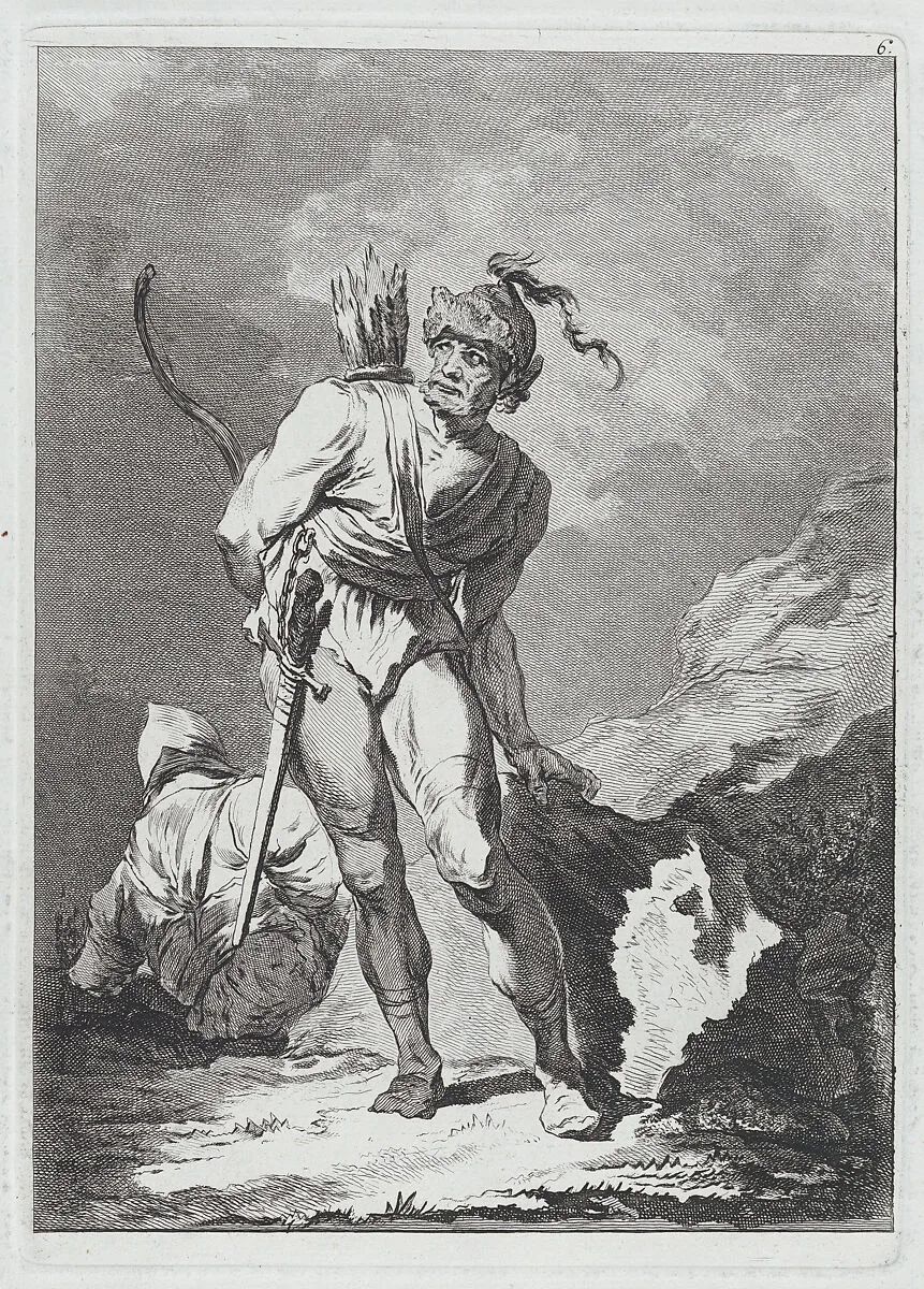Two Soldiers, One Standing with Sword, Bow and Arrows, One Seated Seen from Behind — Philippe Jacques de Loutherbourg|Matthias Pfenninger