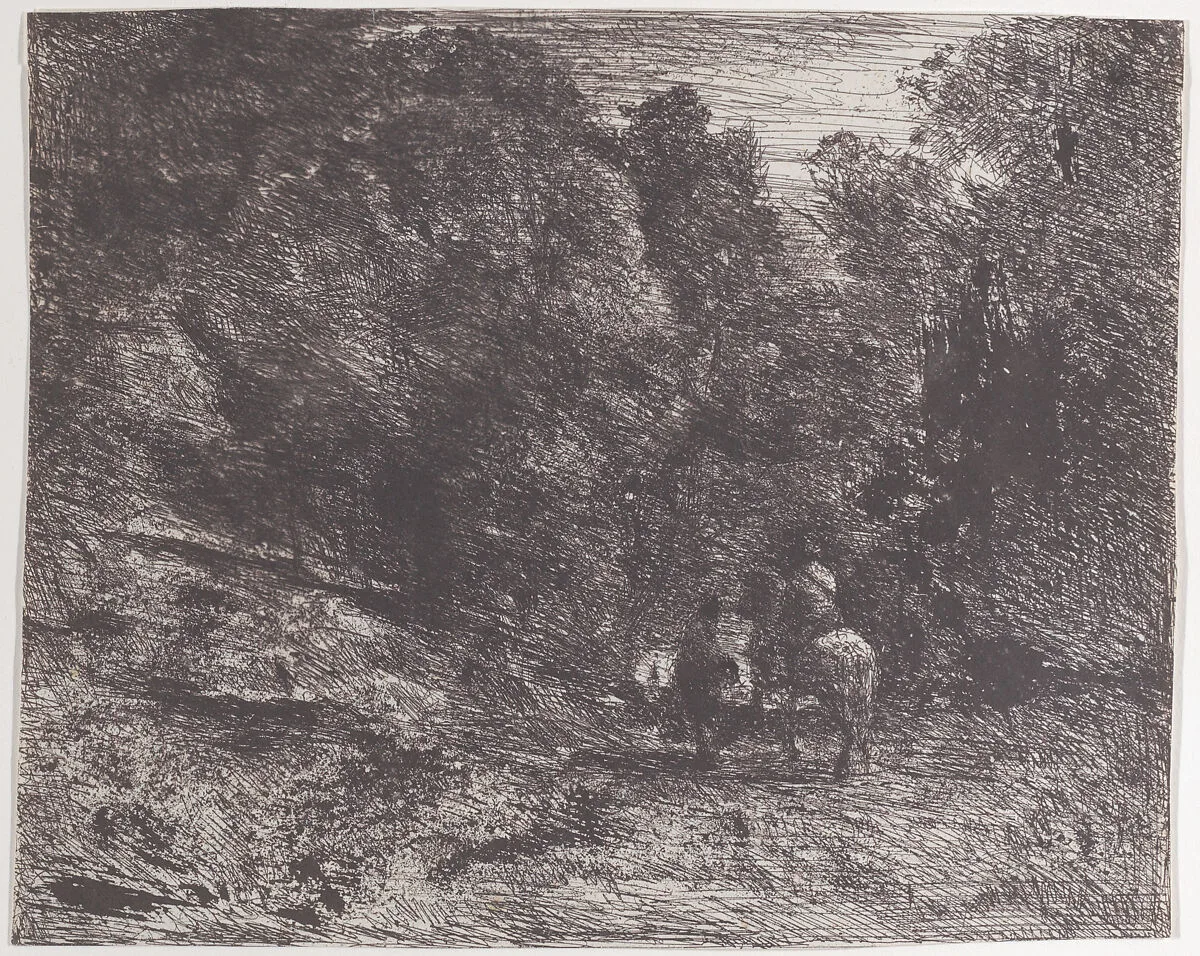 Two Travelers in a Forest (Le Cavalier en forêt et le piéton) — Camille Corot|L. Grandguillaume