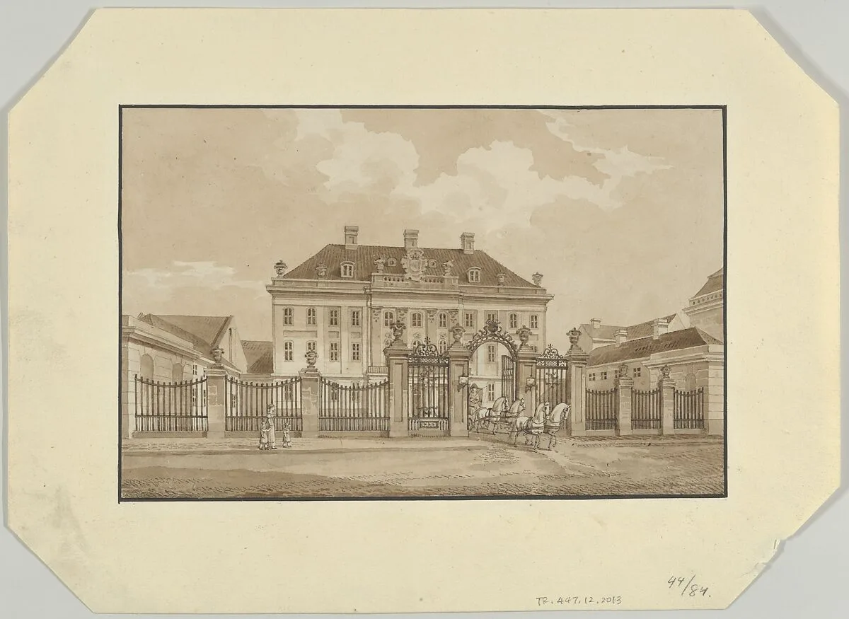 The facade of Schimmelmann's Mansion on Bredgade, Copenhagen, from the North-West — Heinrich Gustav Ferdinand Holm