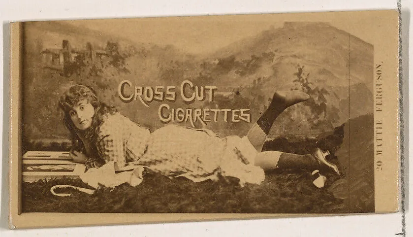 Card Number 20, Mattie Ferguson, from the Actors and Actresses series (N145-2) issued by Duke Sons & Co. to promote Cross Cut Cigarettes — W. Duke, Sons & Co.