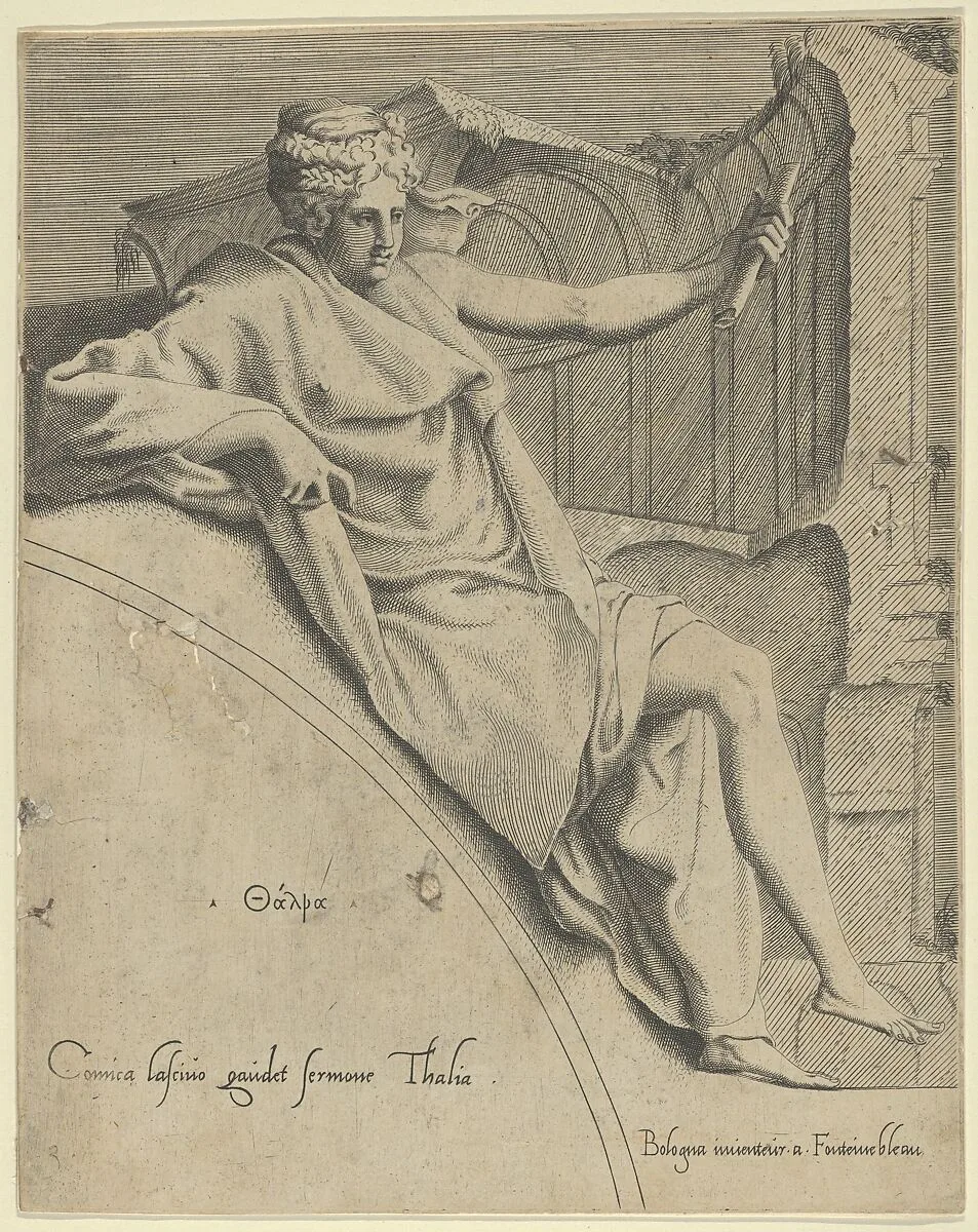 Thalia, from "The Muses and the Three Great Goddesses" — Francesco Primaticcio|Léon Davent|Anonymous, Italian, 16th century