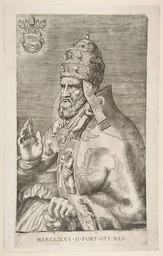 Portrait of Pope Marcellus II, right hand raised facing left