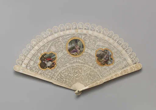 Brisé fan, with representations of pastoral scenes flanking Venus and Cupid