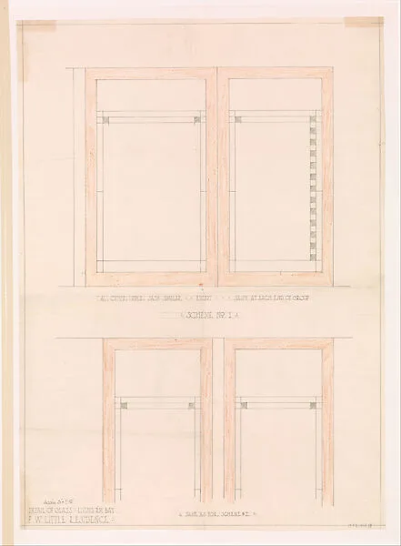 Francis W. Little House: Detail of Glass, Living Room Bay, Schemes 1 and 2 — Frank Lloyd Wright
