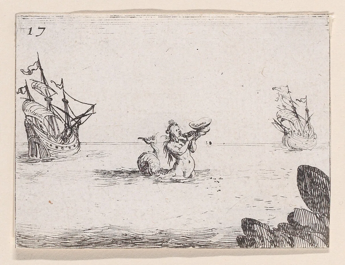 Une Sirène entre Deux Vaisseaux (A Siren between Two Ships), from Lux Claustri ou La Lumière du Cloitre (The Light of the Cloisters), plate 17 — François Langlois|Jacques Callot