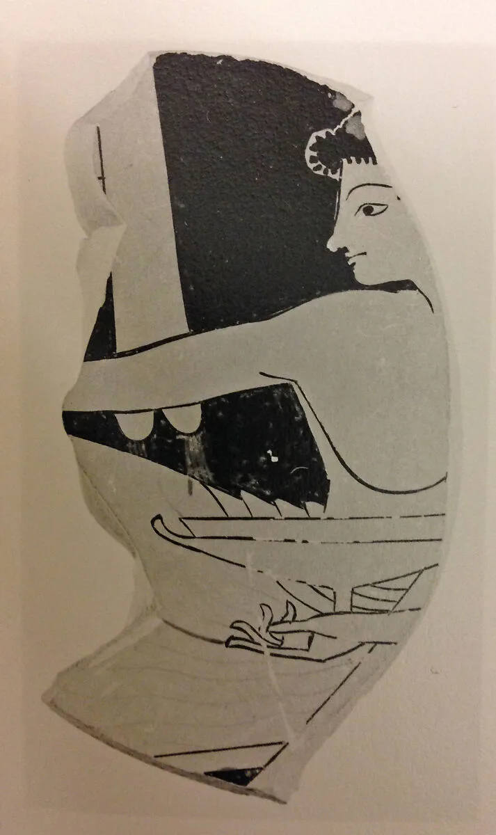 Fragment of a terracotta kylix (drinking cup) — Euphronios