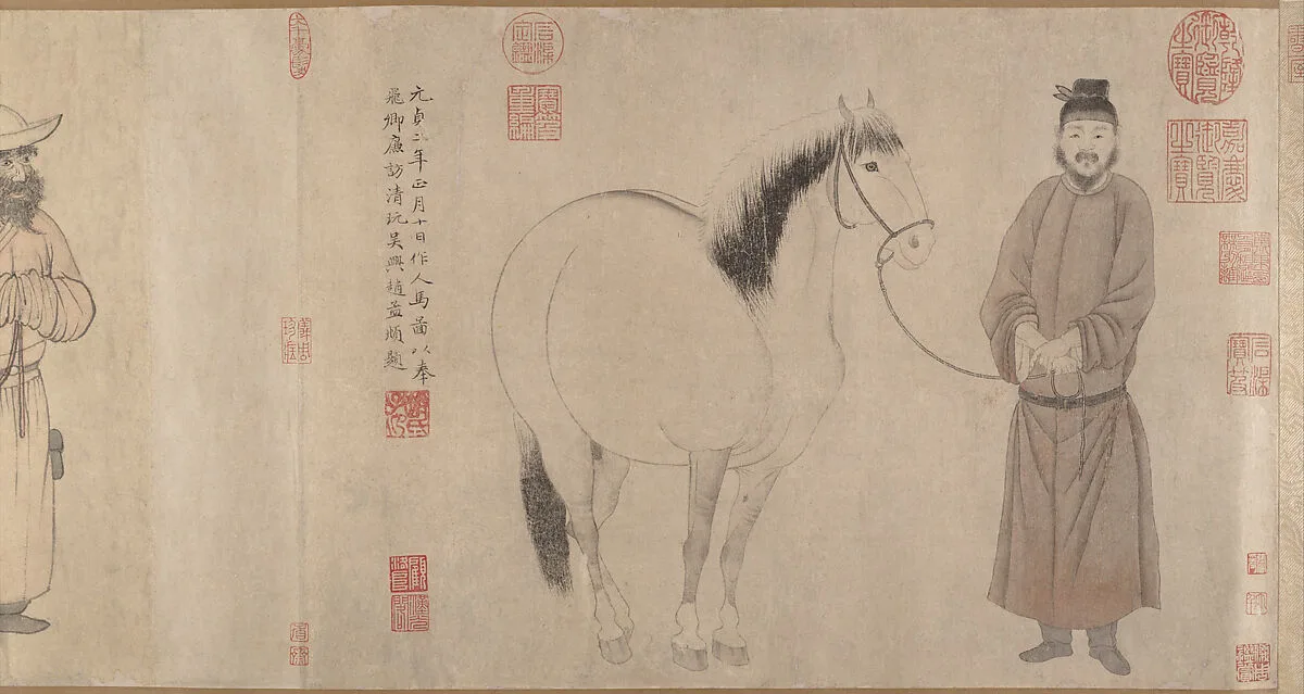 元 趙孟頫 趙雍 趙麟 吳興趙氏三世人馬圖 卷|Grooms and horses — Zhao Mengfu|Zhao Yong|Zhao Lin