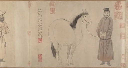 元 趙孟頫 趙雍 趙麟 吳興趙氏三世人馬圖 卷|Grooms and horses