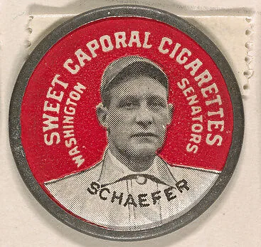 Schaefer, Washington Senators (red), from the Domino Discs series (PX7), issued by Kinney Brothers — Kinney Brothers Tobacco Company