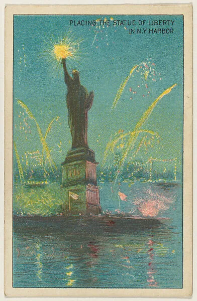 Placing the Statue of Liberty in N.Y. Harbor, from the "Historical Events" series (T70), issued with Hoffman House Magnums Cigars, Flexo Giants Little Cigars, Buffo Little Cigars, and Just Suits Cut Plug — Unknown
