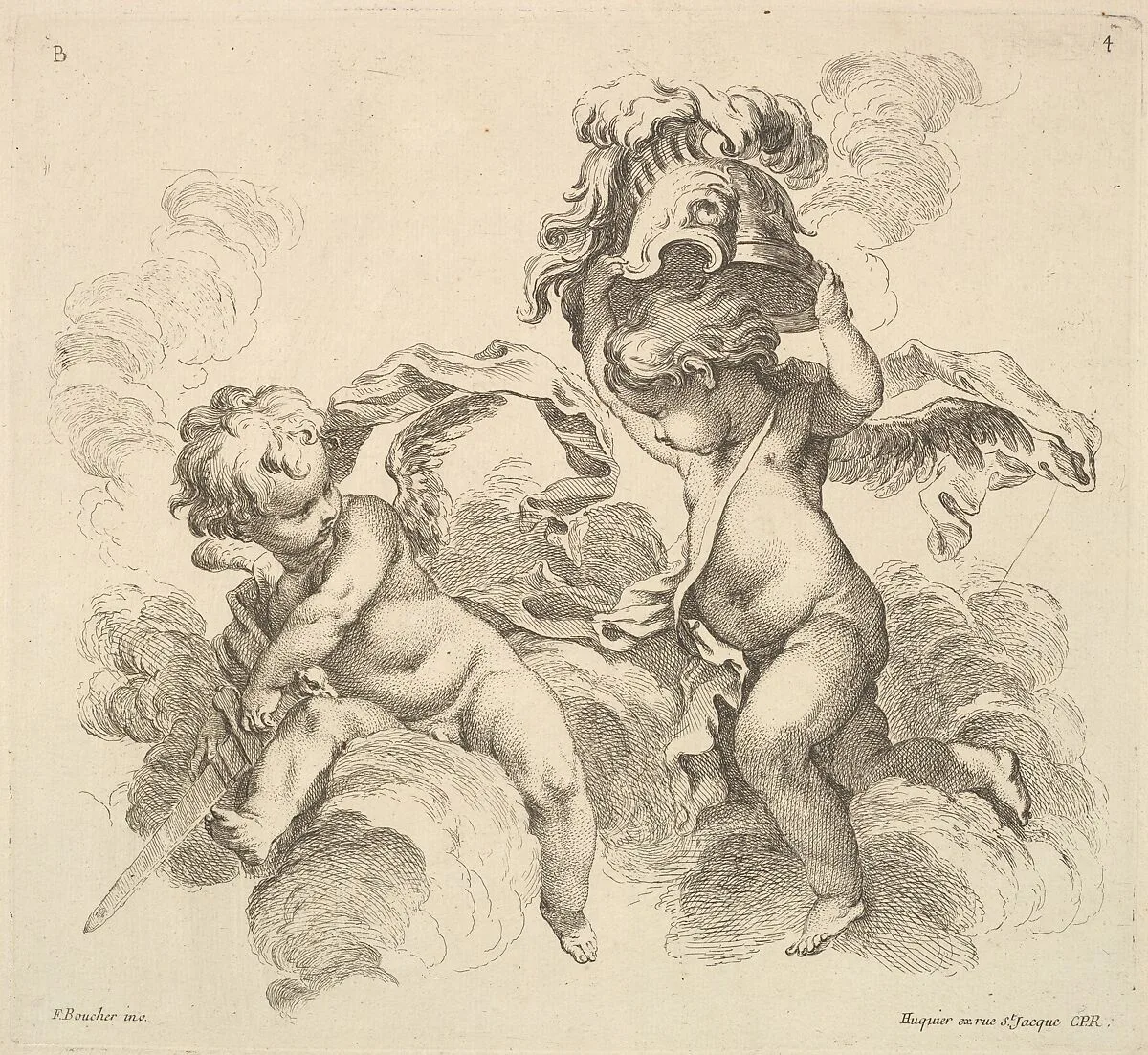 Two Children, One With A Sword, Another With A Helmet — François Boucher|Chez Huquier|Gabriel Huquier