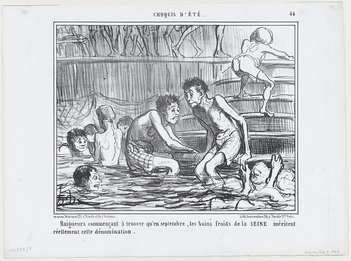 Baigneurs commençant à trouver qu'en septembre..., from Croquis d'Été, published in Le Charivari, September 3, 1858 — Aaron Martinet|Honoré Daumier|Destouches