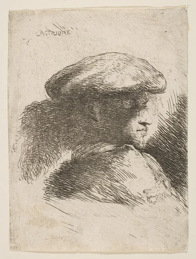 Man in profile facing right, wearing a fur hat, from "Small Heads in Oriental Headdress"