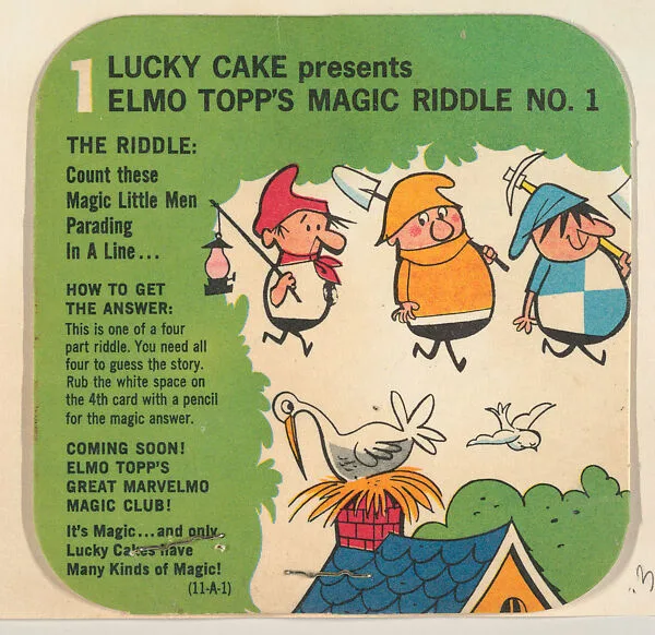 Elmo Topp's Magic Riddle No. 1, bakery card from the Lucky Cake Surprise Cards series (D94-1), issued by Tip Top Bakeries — Tip Top Bakeries