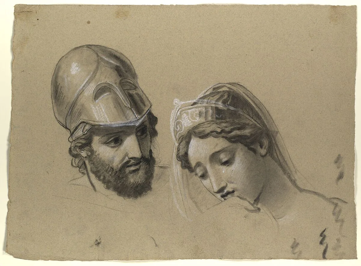 Heads Studies for "Castor and Pollux Freeing Helen" — Joseph-Ferdinand Lancrenon