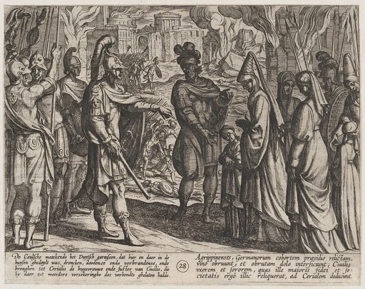 Plate 28: Cologne Troops Bring Civilis' Wife and Sister to Cerialis, from The War of the Romans Against the Batavians (Romanorvm et Batavorvm societas)