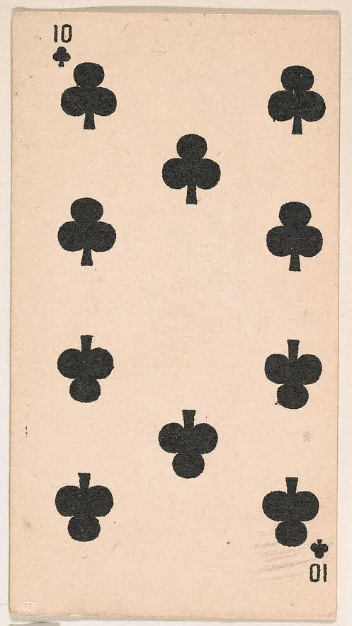 Ten of Clubs, from the Transparent Playing Cards series (N220) issued by Kinney Bros. — Kinney Brothers Tobacco Company