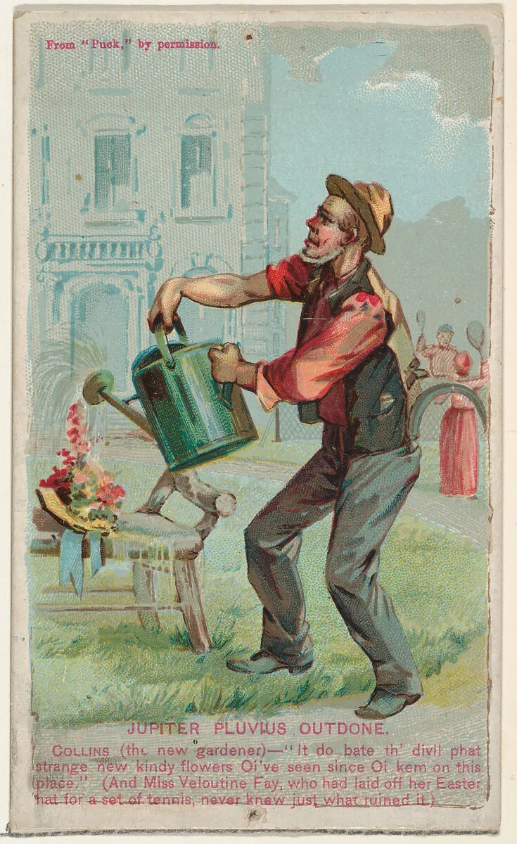 Jupiter Pluvius Outdone, from the Snapshots from "Puck" series (N128) issued by Duke Sons & Co. to promote Honest Long Cut Tobacco — W. Duke, Sons & Co.|Knapp & Company