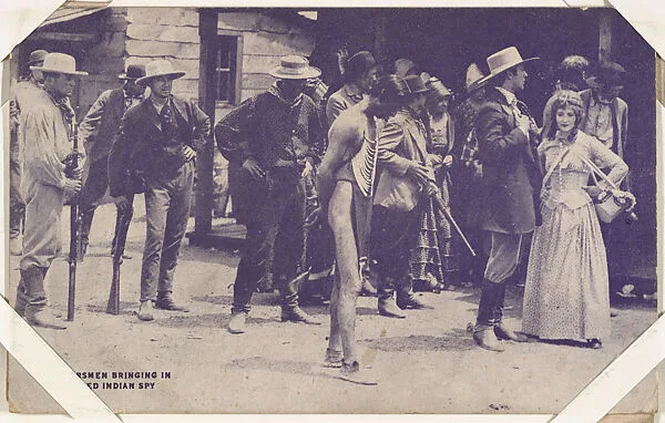 Frontiersmen bringing in captured Indian spy from Western Stars or Scenes Exhibit Cards series (W412) — Unknown