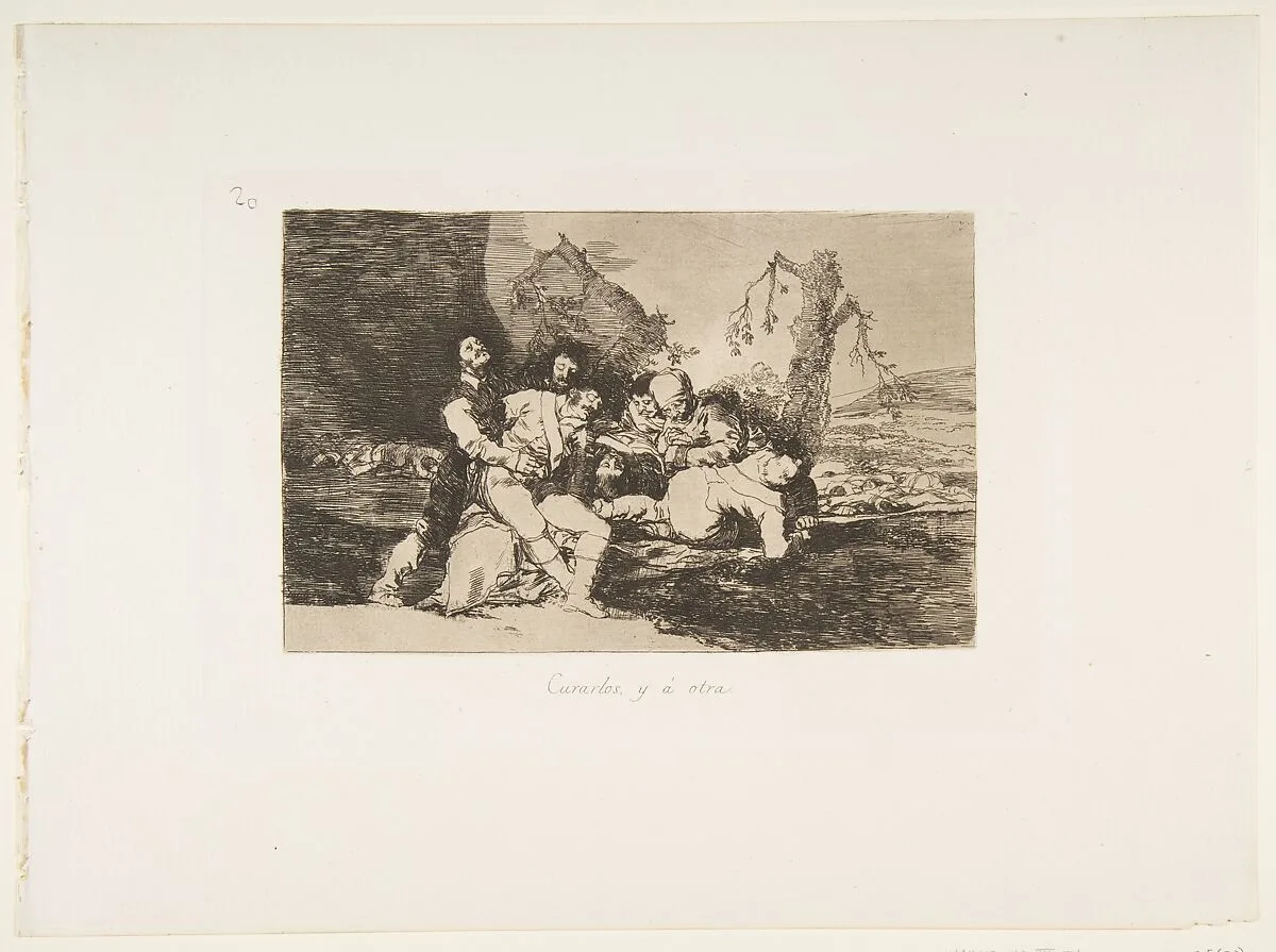 Plate 20 from "The Disasters of War" (Los Desastres de la Guerra): 'Get them well, and on to the next' (Curarlos y á otra) — Goya (Francisco de Goya y Lucientes)