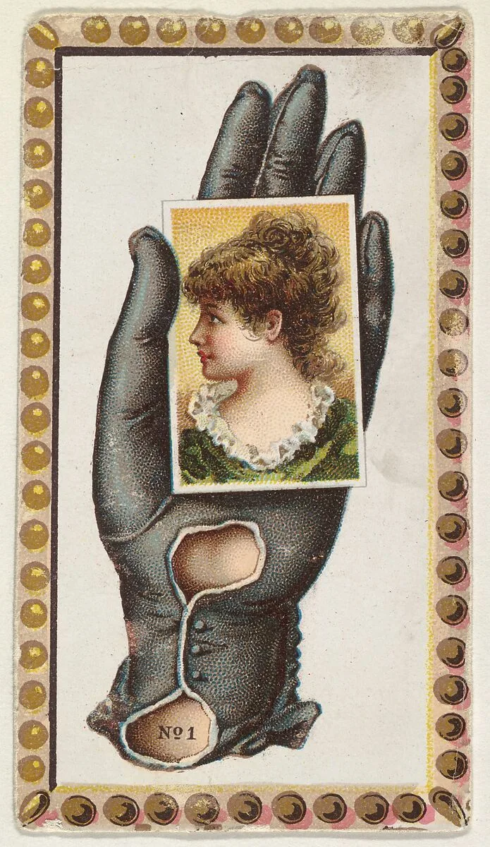 Card Number 1, cut-out from banner advertising the Opera Gloves series (G29) for Allen & Ginter Cigarettes — Allen & Ginter|American Tobacco Company