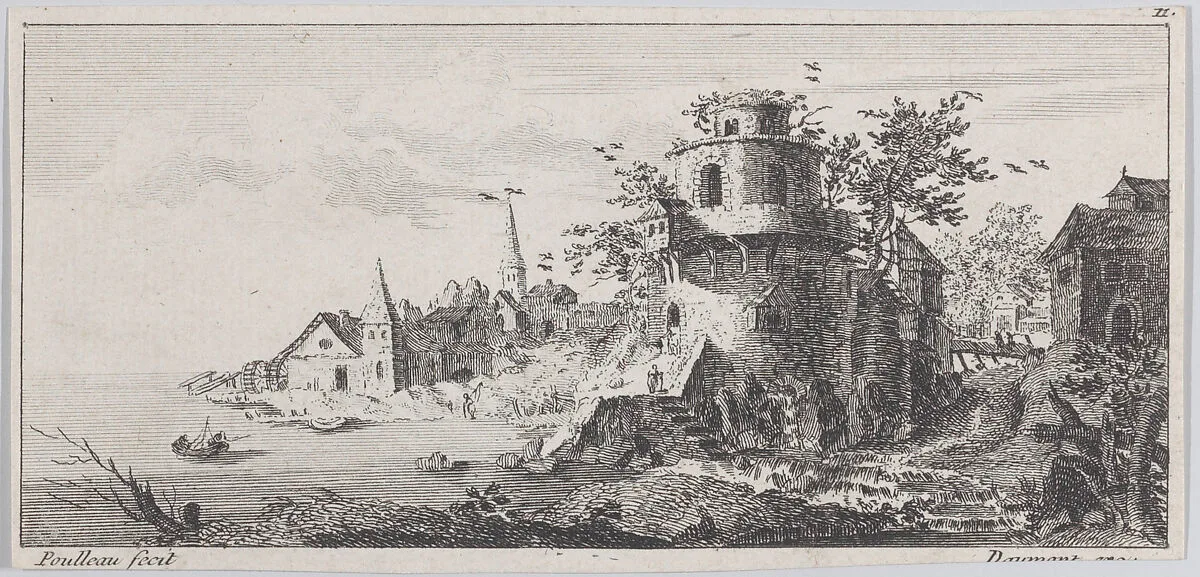 Landscape with round tower — Emile-Florentin Daumont|Claude René Gabriel Poulleau