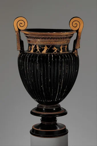 Terracotta volute-krater (bowl for mixing wine and water) with stand