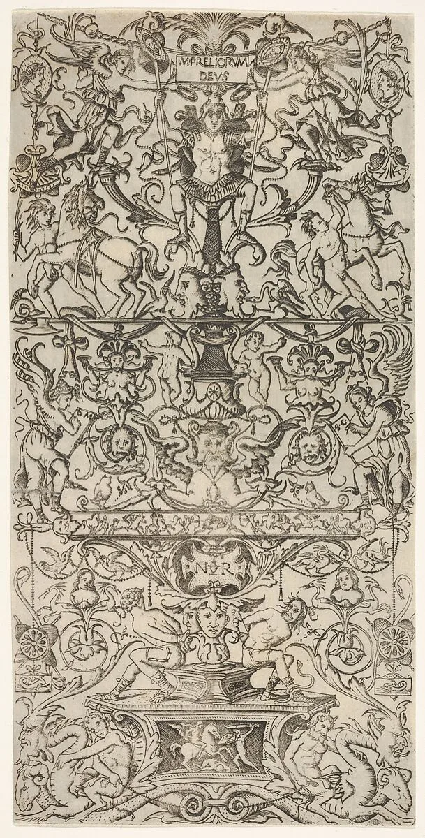Vertical ornament panel with Mars — Nicoletto da Modena